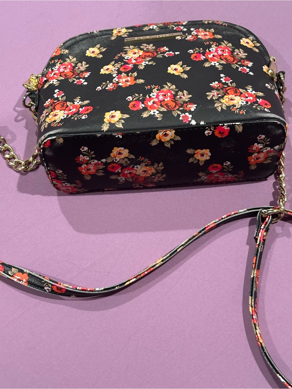 Steve Madden Black Floral Crossbody with Red and Yellow Blooms - Picture 7 of 7